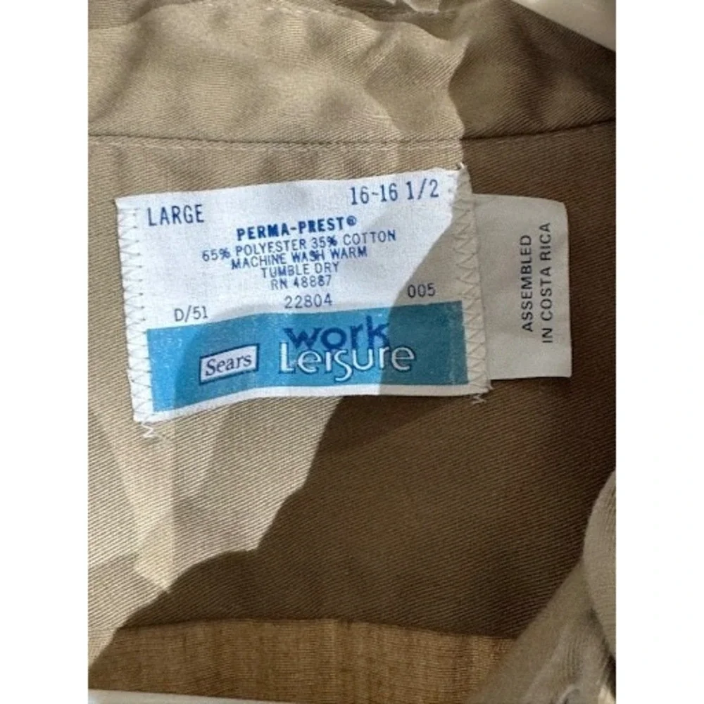Vintage 1970s Sears Work & Leisure Short Sleeve Button Down Shirt Tan Large